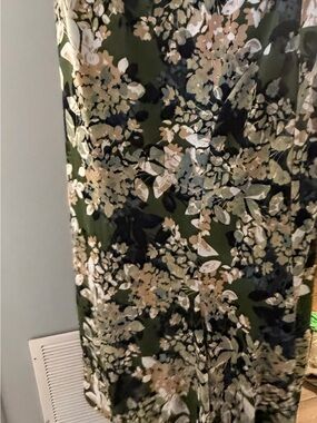 Cocomo Olive Green Floral Dress with Beige and Black Accents